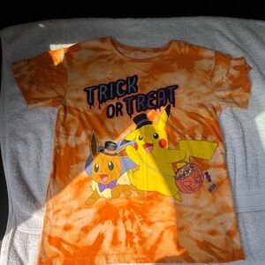 Orange Tie-Dye Kids Shirt with Pikachu and Eevee